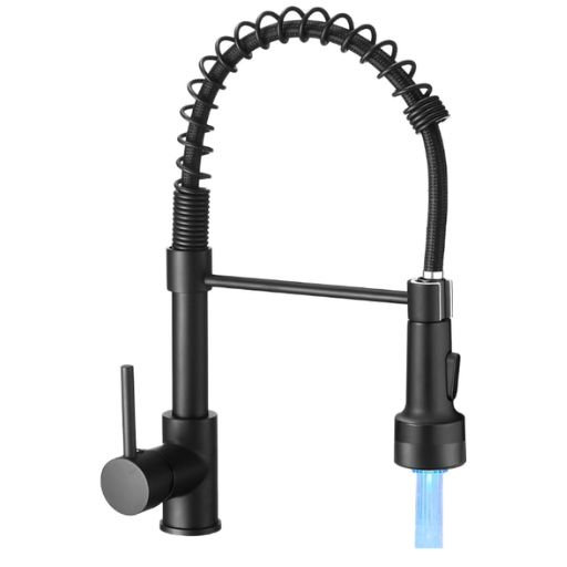 OWOFAN Kitchen Faucet LED Light, Kitchen Faucets with Pull Down Sprayer 304 Stainless Steel Matte Black Industrial Single Handle Faucet 