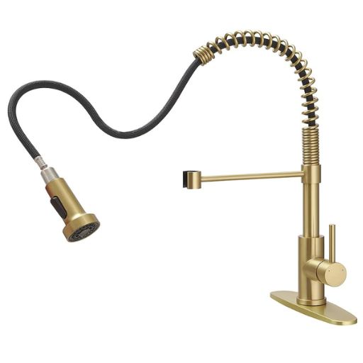 OWOFAN Kitchen Faucet Sus304 Stainless Steel Industrial Single Handle One Hole Gold 9009J
